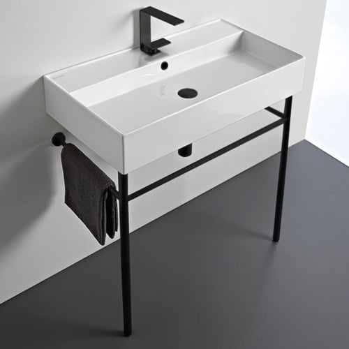 Ceramic Console Sink and Matte Black Stand, 32